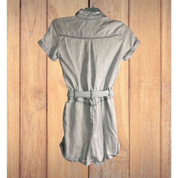 Anthropologie Cloth & Stone Romper Size XS Blue Utility Rolled Hem Casual Summer - Picture 2 of 8